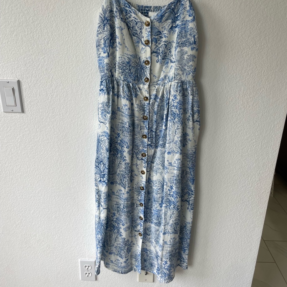 Blue and White Button-Down Dress
